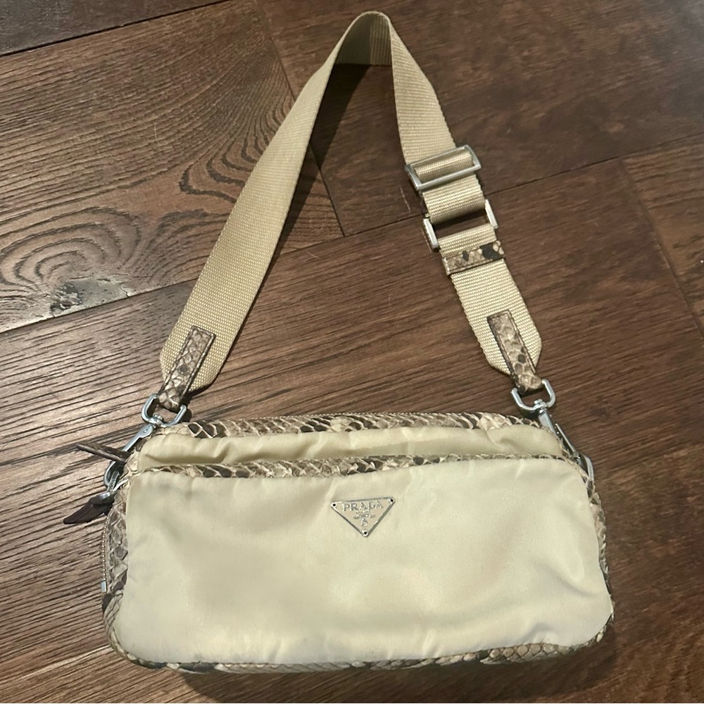 Prada Python Trimmed Tan Purse - image 1